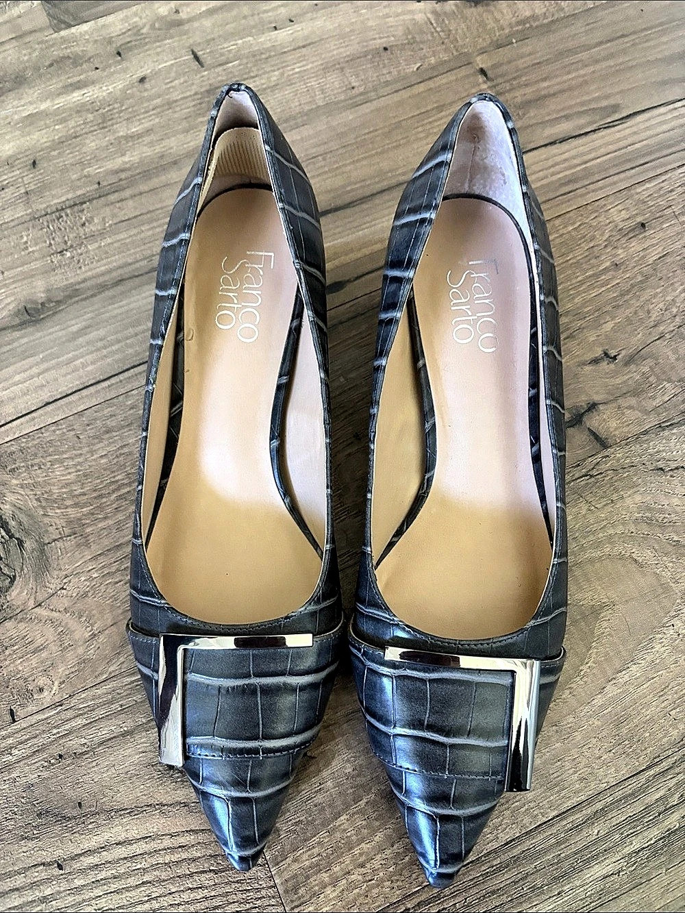 Franco Sarto Pointed-Toe Animal Print Heels in Black Like New